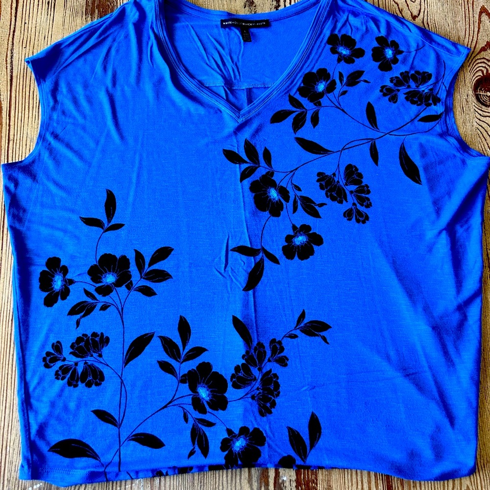 Womens White House Black Market blue/black blouse. Size L
